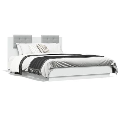 vidaXL Okvir kreveta s uzglavljem i LED svjetlima bijeli 120 x 190 cm