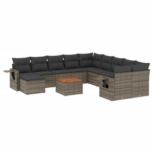 vidaXL 12-dijelni set vrtnih sofa od poliratana s jastucima sivi