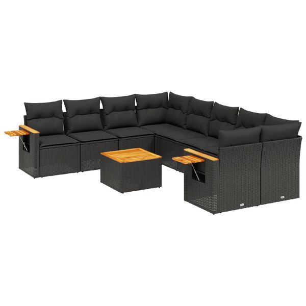 vidaXL 9-dijelni set vrtnih sofa s jastucima crni od poliratana