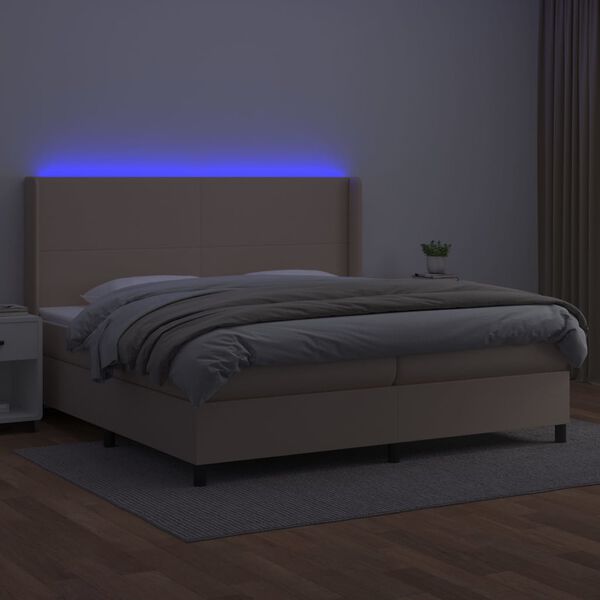 vidaXL Krevet box spring madrac LED cappuccino 200x200cm umjetna koža