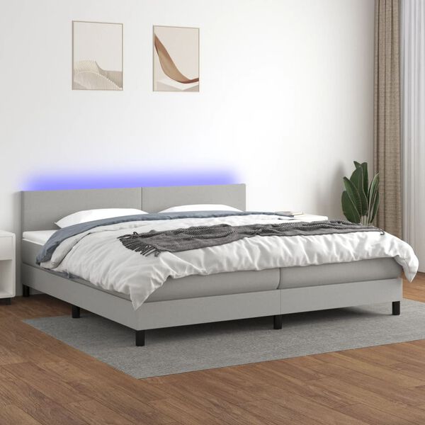 vidaXL Krevet box spring s madracem LED svjetlosivi 200x200 cm tkanina