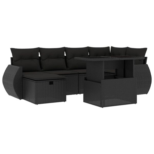vidaXL 7-dijelni set vrtnih sofa od poliratana s jastucima crni