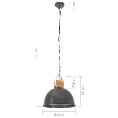 vidaXL Industrijska viseća svjetiljka siva okrugla 51cm E27 drvo manga