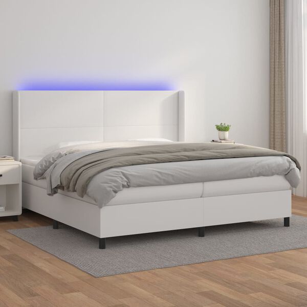 vidaXL Krevet box spring s madracem LED bijeli 200x200 cm umjetna koža