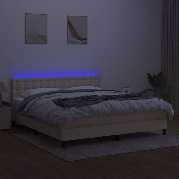 vidaXL Krevet box spring s madracem LED krem 160x200 cm od tkanine
