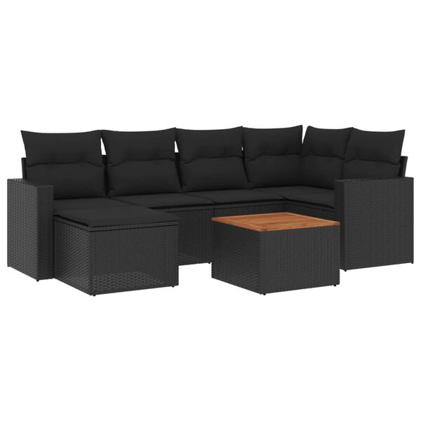 vidaXL 7-dijelni set vrtnih sofa od poliratana s jastucima crni