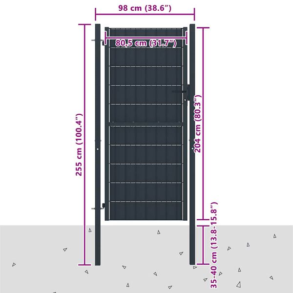 vidaXL Vrata za ogradu PVC i čelik 100x204 cm Antracit