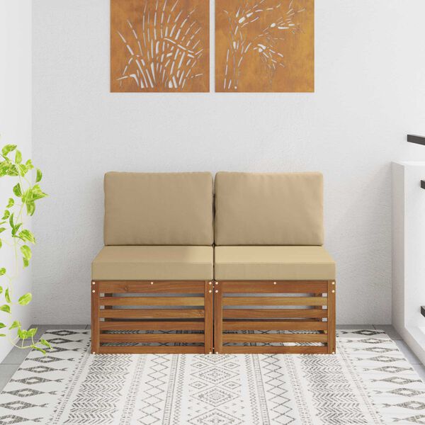 vidaXL 2 Komad Srednja sofa za van Čvrsto drvo akacije Prirodna