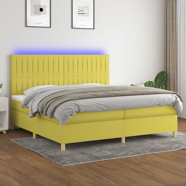 vidaXL Krevet box spring s madracem LED zeleni 200x200 cm od tkanine