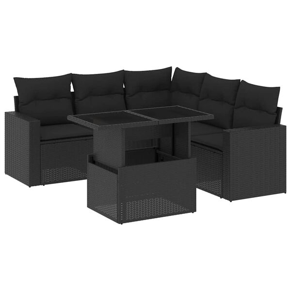 vidaXL 6-dijelni set vrtnih sofa s jastucima crni od poliratana