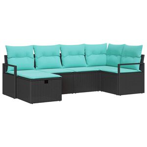 vidaXL Set sofe s jastukom s pohranom 6 pcs Crna i Tirkizna poliratan