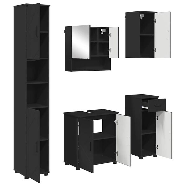 vidaXL Set namje&scaron;taja za kupaonicu s ladicama Zidne 5 pcs Crna