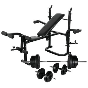 vidaXL Klupa za dizanje utega sa stalkom i setom utega 60,5 kg