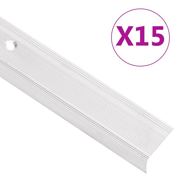vidaXL Rubnjaci za stepenice L-oblik 15 kom aluminijski 100 cm srebrni