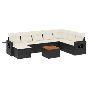 vidaXL 9-dijelni set vrtnih sofa s jastucima crni od poliratana
