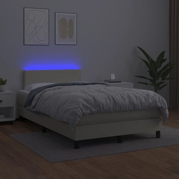 vidaXL Krevet box spring s madracem LED krem 120x200cm od umjetne kože