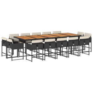 vidaXL 15-dijelni vrtni blagovaonski set s jastucima poliratan crni