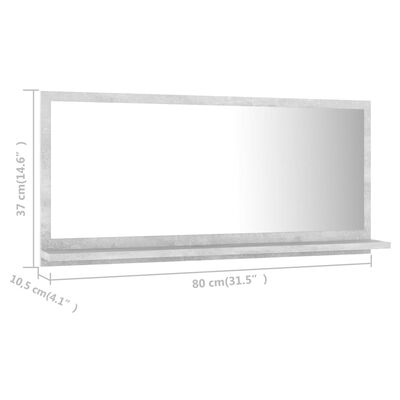 vidaXL Kupaonsko ogledalo boja betona 80x10,5x37 cm konstruirano drvo