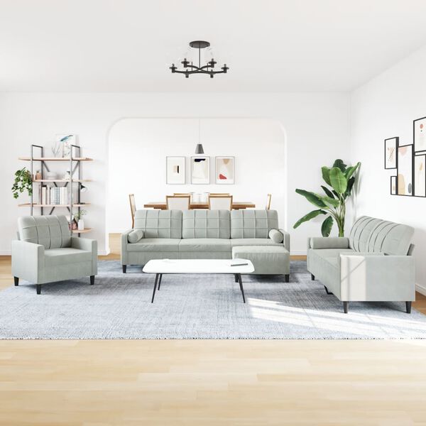 vidaXL 4-dijelni set sofa s jastucima svjetlosivi bar&scaron;unasti