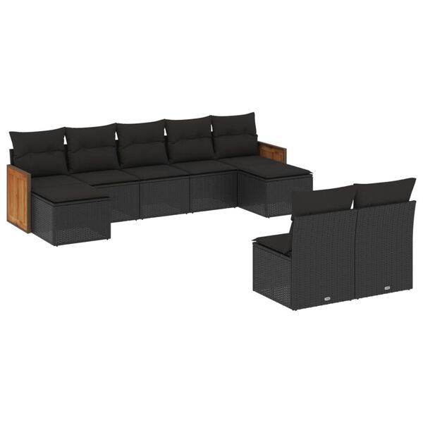 vidaXL 9-dijelni set vrtnih sofa s jastucima crni od poliratana