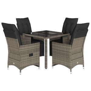 vidaXL 5-dijelni vrtni bistro set od poliratana s jastucima sivi