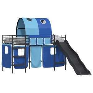 vidaXL Krevet na kat za djecu s zavjesama Crna i Plava 75 x 190 cm