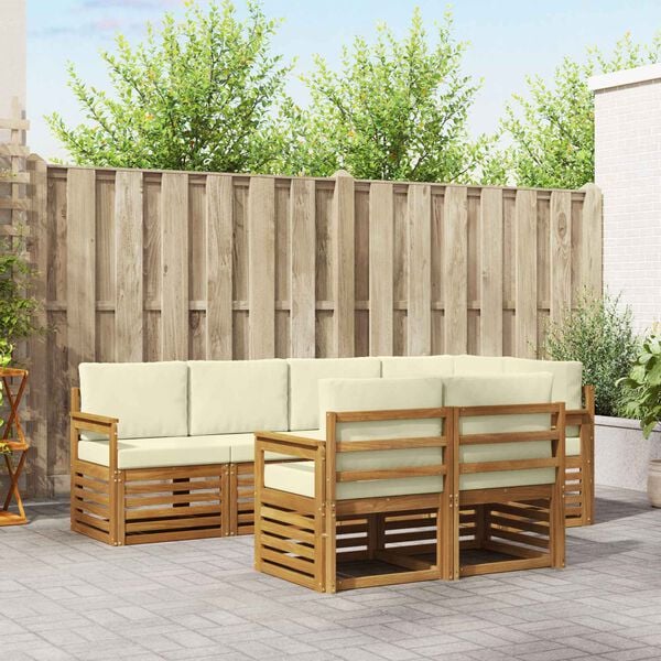 vidaXL Sekcijska garnitura 7 pcs Prirodna i krem Čvrsto drvo akacije