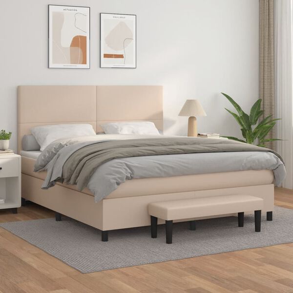 vidaXL Krevet box spring s madracem cappuccino 180x200 cm umjetna koža