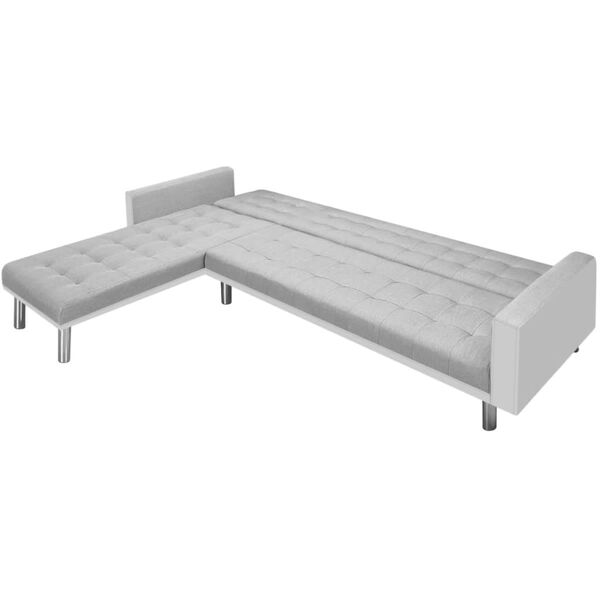 vidaXL Kutna sofa na razvlačenje od tkanine 218x155x69 cm bijelo-siva