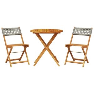 vidaXL 3-dijelni bistro set od poliratana i masivnog drva sivi