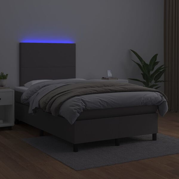 vidaXL Krevet box spring s madracem LED sivi 120x200cm od umjetne kože