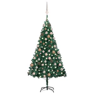 vidaXL Umjetno osvijetljeno božićno drvce s kuglicama zeleno 150cm PVC