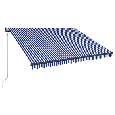 vidaXL Tenda sa senzorom za vjetar LED 450 x 300 cm plavo-bijela