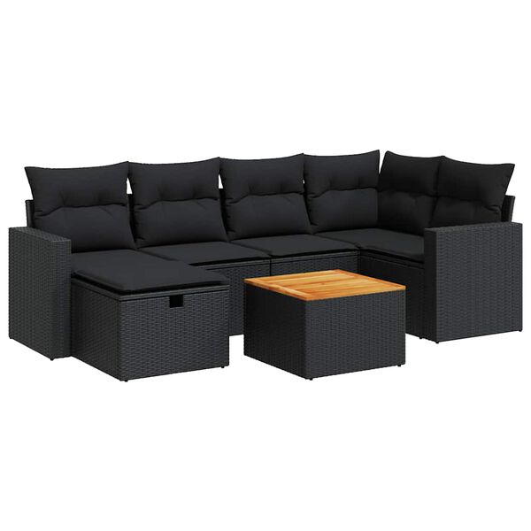 vidaXL 7-dijelni set vrtnih sofa od poliratana s jastucima crni