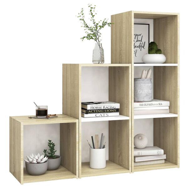 vidaXL 3-dijelni set TV ormarića bijeli i hrast od konstruiranog drva