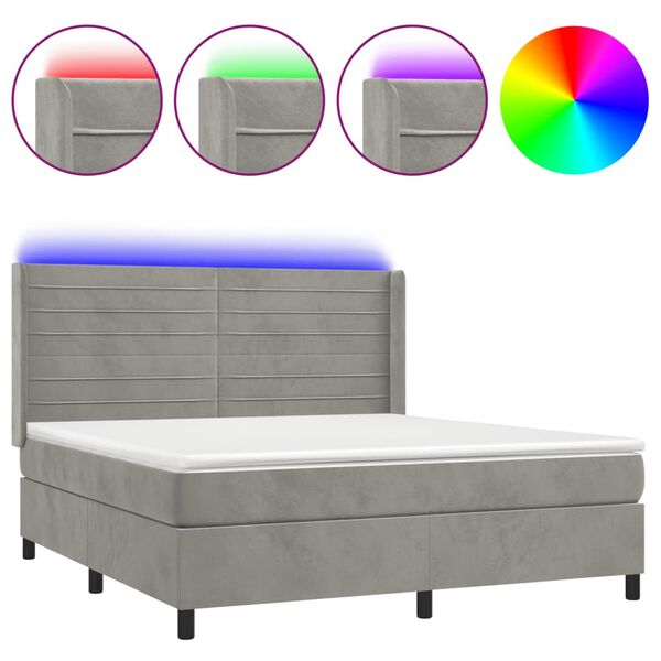 vidaXL Krevet box spring s madracem LED svjetlosivi 160x200 cm bar&scaron;un