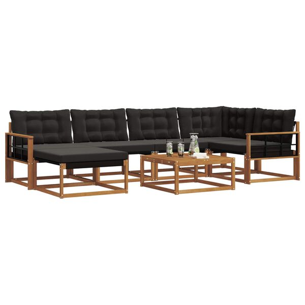 vidaXL Set vanjskih sofa 19 pcs Prirodna i crna Čvrsto drvo akacije