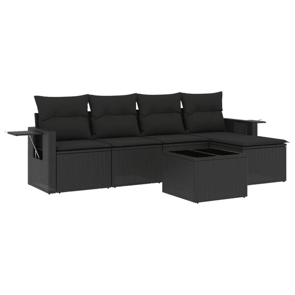 vidaXL 6-dijelni set vrtnih sofa s jastucima crni od poliratana