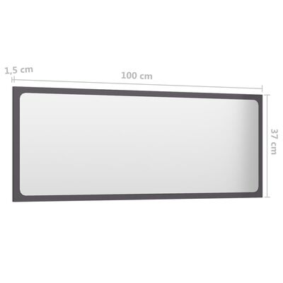 vidaXL Kupaonsko ogledalo sjajno sivo 100x1,5x37 cm konstruirano drvo