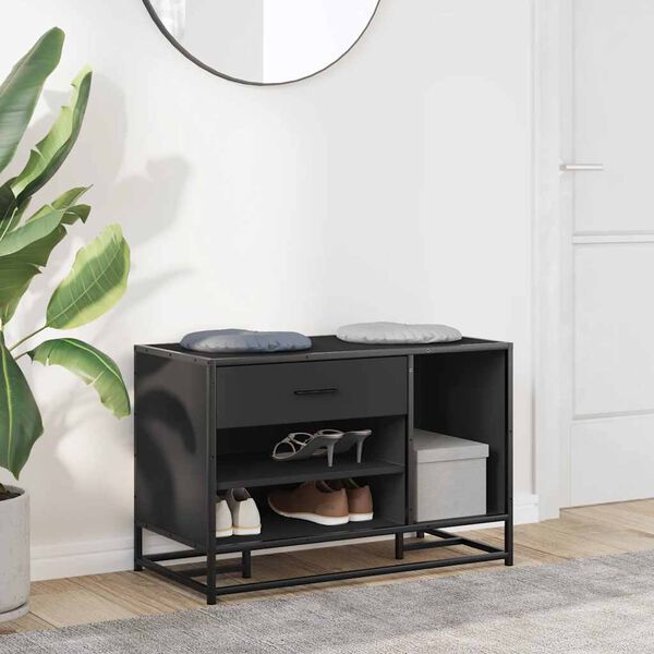 vidaXL Klupa za cipele crna 80x40x53,5 cm od drveta i metala