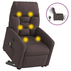 vidaXL Električni masažni naslonjač na podizanje od tkanine tamnosmeđi