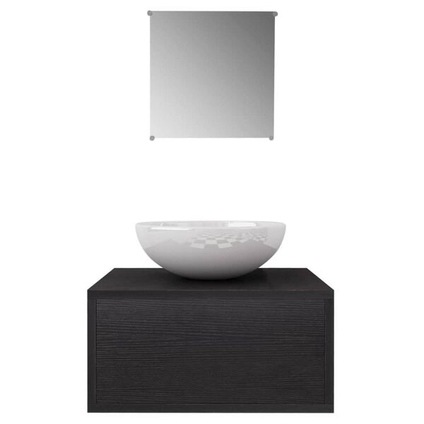 vidaXL 4-dijelni set kupaonskog namještaja s umivaonikom i slavinom crni