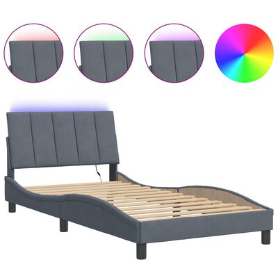 vidaXL Okvir kreveta s LED svjetlima tamnosivi 100 x 200 cm baršunasti