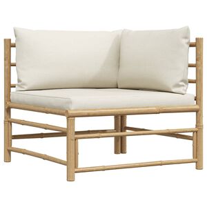 vidaXL Kutna vrtna sofa od bambusa s krem bijelim jastucima