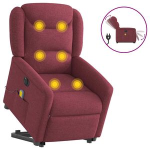 vidaXL Električni masažni naslonjač na podizanje od tkanine boja vina