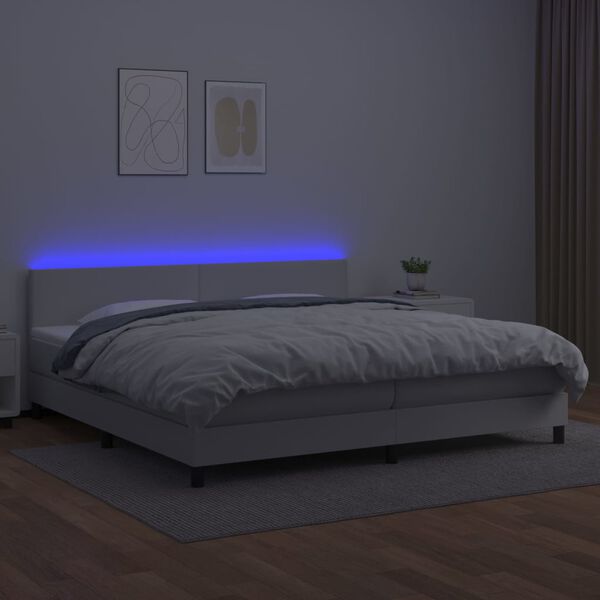 vidaXL Krevet box spring s madracem LED bijeli 200x200 cm umjetna koža