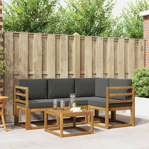 vidaXL Set vanjskih sofa s jastukom 5 pcs Prirodna i antracit