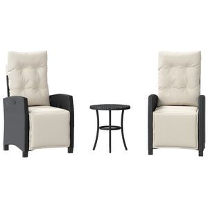vidaXL 3-dijelni bistro set s jastucima crni od poliratana