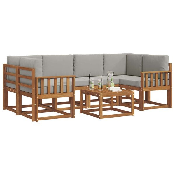 vidaXL Set vanjskih sofa s jastukom 7 pcs Prirodna i svijetlo siva