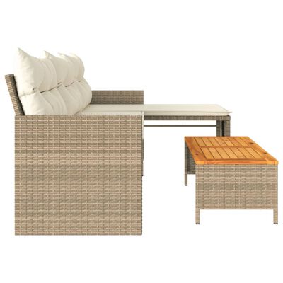 vidaXL Vrtna sofa L-oblika sa stolom i jastucima bež od poliratana